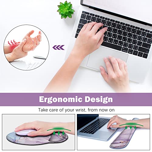 ARTSO Large Mouse Pad Ergonomic Keyboard Wrist Rest Support Set, Memory Foam Gel Wrist Pad, Extended Desk Mat Protector, Non-Slip Desk Blotter, Purple Blue Marble - color: Purple Blue Marble
