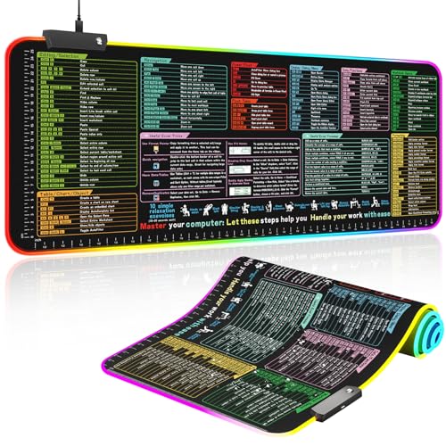 Excel/Word/Photoshop/Gmail/Windows/Midjourney Shortcut Keys Mouse Pad - Large XL Cheat Sheet Gaming Mousepad,PC Office Spreadsheet Keyboard Mat,Non-Slip Stitched Edge (Excel with 13 Light Modes) - color: Excel With 13 Light Modes