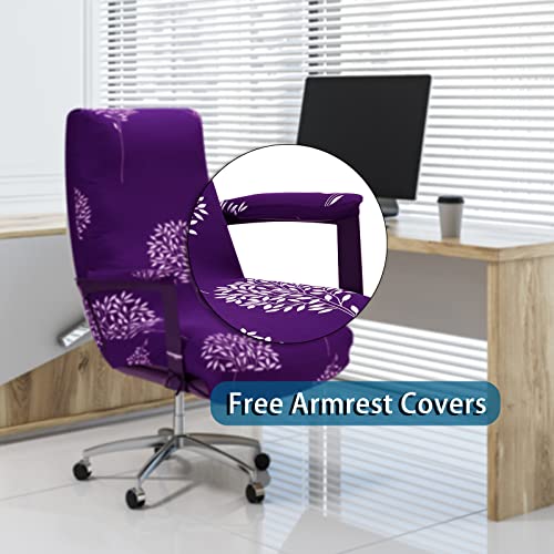 WOMACO Office Chair Covers, Stretch Computer Chair Cover with Armrest Covers, Universal Boss Chair Covers Modern Simplism Style High Back Chair Slipcover (Simple Love, Large) - color: 2-purple