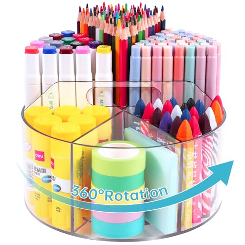 Large Acrylic Pen Holder for Desk, 6 Slots 360-Degree Rotating Pencil Holder Marker Organizer for Kids, Caddy Art Supply Organizer Crayon Organizers for Office School - color: Super Large Size