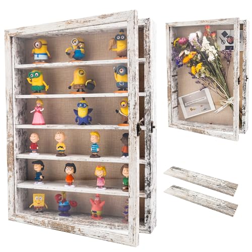 Shadow Box with Shelves, White 12x16 Wooden Display Cases with Shelves for Miniatures Keepsake Collectibles, Coins Military Medals Pins Wedding Flowers - color: White, size: 12*16