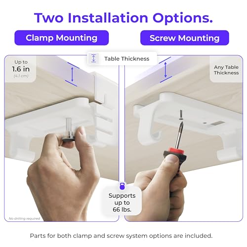 Ascrono Original No Drill Under Desk Cable Management Tray 40.6" - Premium White Fabric Cable Management Under Desk - Clamp/Screw Mount Cord Organizer - Supports Upto 66lbs - Large - color: White, size: Large (40.6 in)