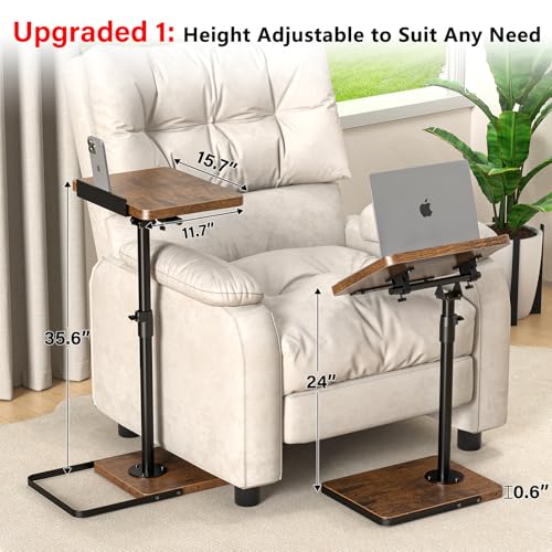 TV Tray Table for Couch, Height Adjustable/360° Swivel/180° Flip-Over Panel Design C-Shaped End Table, Sofa Arm End Side Table with Phone & Tablet Slot for Eating, Laptop,Couch Bed (Vintage Brown) - color: Brown, size: Angle Tilt 1 Pack