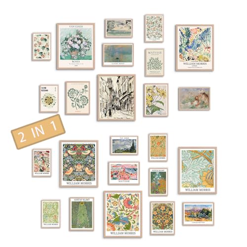 24 PCS Posters for Room Aesthetic，Matisse Wall Art Exhibition Posters，Vintage Eclectic Wall Art Decor, Boho Colorful Botanical Floral Dorm Gallery Home Decor(unframed) - color: 2in1 unframed 5-6