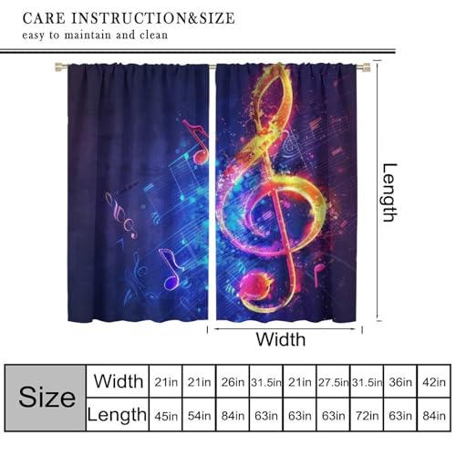 Musical Note Curtains, Magic Rock Music Notes Modern Art Piano Rhythm Window Drapes for Home Bedroom Living Room 42" W X 45" L(No Blackout) - color: Musical-9, size: 20.5"W x 45"L (Pack of 2)
