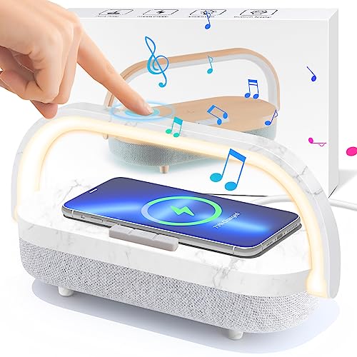 Nightstand Lamp with Wireless Charger,4 in 1 Touch Bedside Lamp Bluetooth Speaker,Portable Dimmable LED Night Light,Corporate Gifts Premium for Employees Clients,Birthday Gifts Women Wife Friend - color: Marble Pattern
