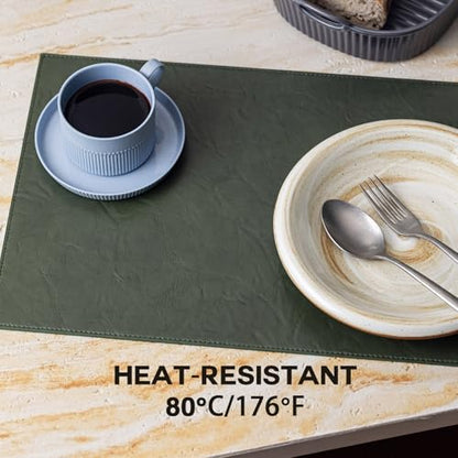 Baroyal Faux Leather Placemats Set of 6 Vinyl Washable Wipeable Table Mats for Kitchen Dining Table Heat Resistant Waterproof Indoor/Outdoor Placemats Non-Slip Easy Clean Place Mats (Olive Green) - color: B-olive Green