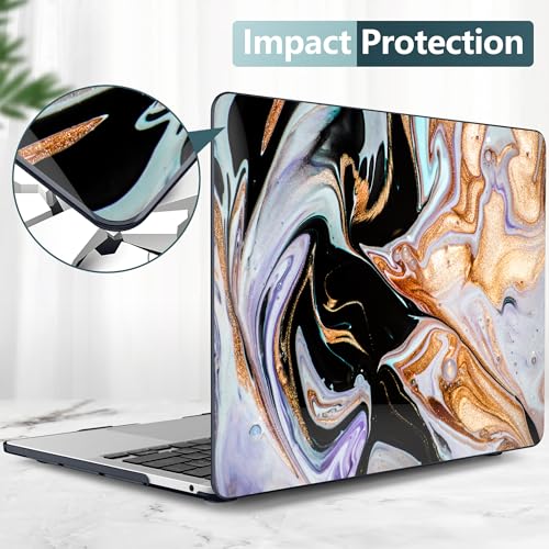 DONGKE Compatible with MacBook Pro 13 inch Case 2024 2023-2020 Release A2338 M2/M1 A2251 A2289 with Retina Display & Touch ID, Plastic Hard Shell & Keyboard Cover & Screen Film - Black Marble - color: Black Marble
