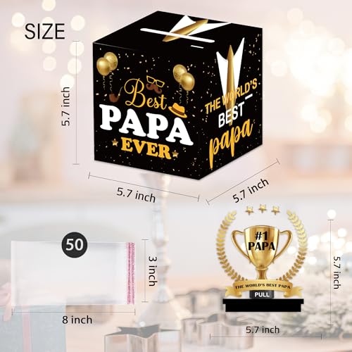 Father Birthday Money Pull Box for Cash, Happy Birthday Boxes Gifts for Money Pull Out Card, 50Pcs Transparent Bags - color: Yellow