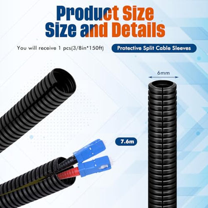 Sasylvia 1/4" x 25 ft Split Wire Loom Tubing Automotive Wire Loom Assortment Split Cable Sleeves Bulk Flexible Electrical Conduit Protective Kit - size: 1/4" X 25 ft