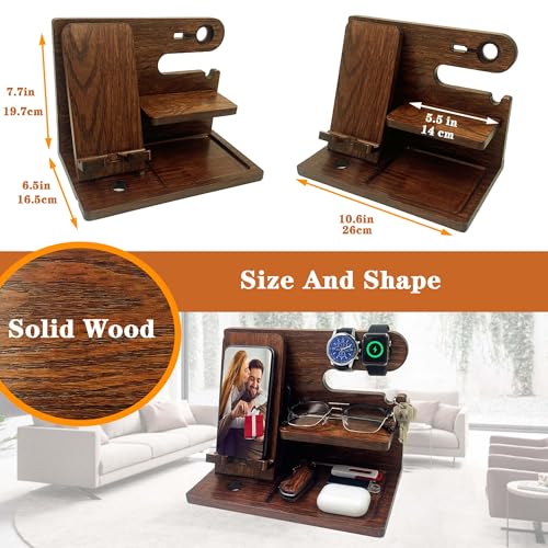 VEIYAILU Gifts for Men Boyfriend Him Brother Nightstand Organizer Gift for dad from Daughter Son Wood Phone Docking Station Anniversary Birthday Gifts (Walnut) - color: Walnut