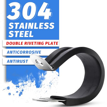 Cable Clamps Assortment Kit, 56PCS, 7 Sizes (1/4"-1") | 304 Stainless Steel, Rubber Cushioned Insulated, P Clamps, Pipe & Wire Loom Clips - size: 7 Sizes(6mm-25.4mm) 56pcs