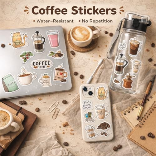 Coffee Stickers for Kindle Funny Coffee Stickers for Water Bottles Scrapbook Laptop Book Waterproof(50 Pcs) - style: Coffee Stickers