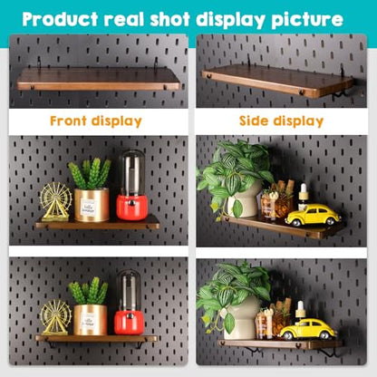2 Pack Walnut Color Pegboard Shelf, Peg Board Organizer Accessories, Compatible with IKEA Skadis Pegboard for Home Office, Craft Room, Gaming