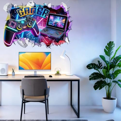 Game Wall Decal Large 3D Gamer Wall Stickers - Gamer Controller Gaming Wall Decals Peel and Stick for Boys Room Teenagers Boy Bedroom Playroom Wall Decor Bedroom Playroom