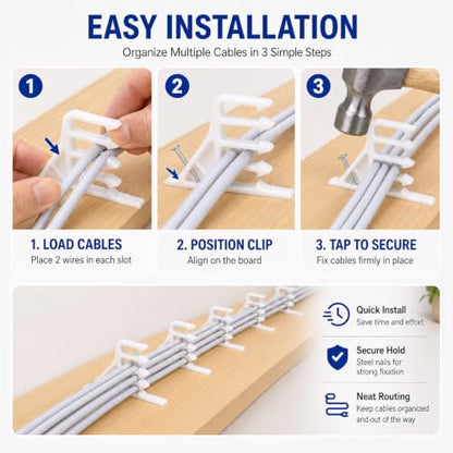 200 Pcs Multi-Cable Staples, Cable Stackers with Steel Nails Compatible with Romex NM Cable Coaxial, CAT5 CAT6 Data Cable, Electrical Wire Clip for Wood Studs In-Wall Wiring and Cable Management White - color: White-Without Locking Clip