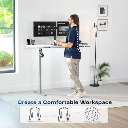 VIVO White 60 x 30 in Stand Up Desk, DESK-KIT-1G6-P3W | Electric, Holds 220 lbs, Sit Stand, Height Adjustable Table, Cable Tray, Full-Size Mouse Pad, Office Furniture, Gray Frame - color: White Top / Gray Frame, size: 60 x 30