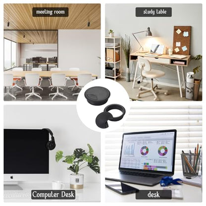 2PCS Black Cable Grommets Desk Hole Cover 60mm 2-3/8 Inch Desk Hole Grommet Table Cord Cable Grommet Desk Wire Hole Plug Cover for Cables and Cords Management Office Supplies