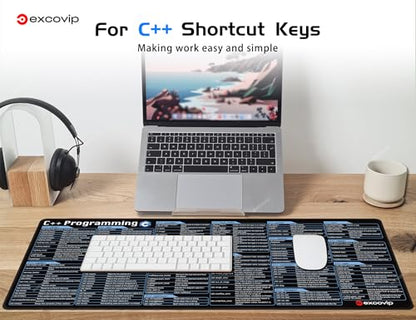 excovip Mouse Pad for C++ 31.4x11.7x0.07 inch Extended Large Cheat Sheet Mousepad PC Office Spreadsheet Keyboard Shortcut Mouse Mat with Non-Slip Stitched Edge 0324 - color: For C++
