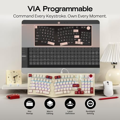 MechLands Feker Alice98 Ergonomic 98 Keys Custom Mechanical Keyboard, VIA Programmable, USB-C Wired Gaming Keyboard, Hot Swappable, 5 Layer Paddings, Control Knob, NKRO, RGB for Win/Mac (Beige) - color: Beige