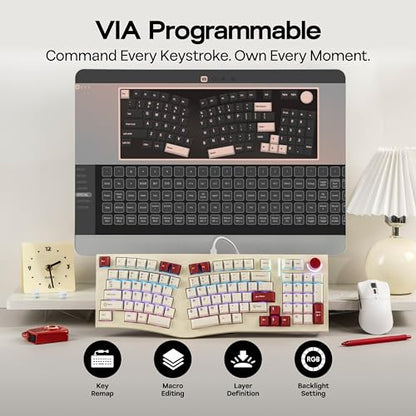 MechLands Feker Alice98 Ergonomic 98 Keys Custom Mechanical Keyboard, VIA Programmable, USB-C Wired Gaming Keyboard, Hot Swappable, 5 Layer Paddings, Control Knob, NKRO, RGB for Win/Mac (Beige) - color: Beige