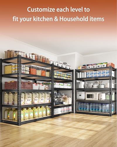 CypBed Storage Shelves Heavy Duty Garage Shelving Unit Adjustable 2000LBS Metal Shelving 5 Tier Garage Storage Rack, Shelf for Basement/Warehouse/Pantry/Closet/Kitchen 35.54" W x 16" D x 72" H, Black - size: 72" H x 35.6" W x 16"D