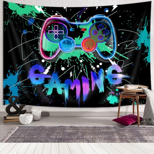 JAWO Gaming Tapestry, Cool Funny Game Room Wall Decor for Boys Men Video Game Theme Wall Hanging Hippie Funny Black Blue Tapestry, Aesthetic Tapestry for Bedroom Living Room 80X60inch(Blue) - color: Blue, size: 60"L x 80"W