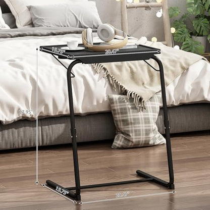 JAXPETY TV Tray, Folding TV Tray with Cup Holder, Adjustable TV Desk with 6 Height Adjustments and 3 Angle, Couch Table for Eating on Bed & Sofa, Stowaway Laptop Stand, Dark Black - color: Dark Black
