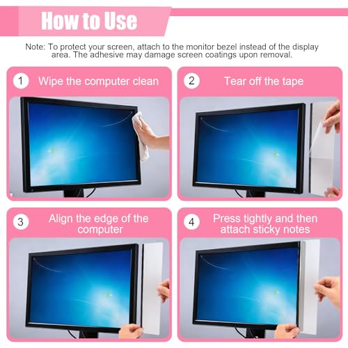 Monitor Memo Board, 4PCS Transparent Acrylic Computer Monitor Sticky Note Holder with 2PCS Sticky Notes, Desktop Side Panel Office Desk Accessories, Left and Right 11"x3"