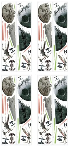 RoomMates Star Wars Death Star Tie Fighter & X-Wing Peel and Stick Wall Decals by RoomMates, RMK3012SCS, 2 "x2.3 by 14.4 "x14.5 (Pack of 4) - size: 2 " x 2.3 " by 14.4 " x 14.5 " (Pack of 4)