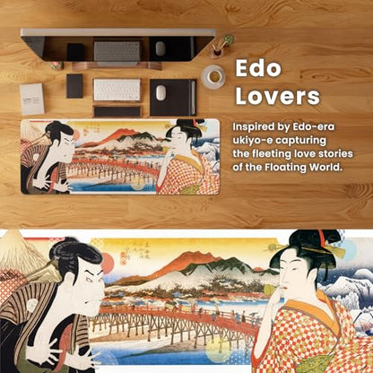 BELLEMOND Japanese Art Desk Mat | Large 31.5x11.8in Anime Mouse Pad for Keyboard & Mouse | Non-Slip Base, Water-Repellent | Original Japanese Design | Edo Lovers - color: Edo Lovers