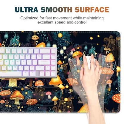 Gaming Mouse Pad, Large Desk Mat, Cute Desk Pad Protector, 4in1 XXL Mousepad + Keyboard Wrist Rest+Mouse Wrist Rest+Coaster Set with Ergonomic Desk Pad for Home Office Table Computer, Lovely Mushroom - color: Lovely Mushroom