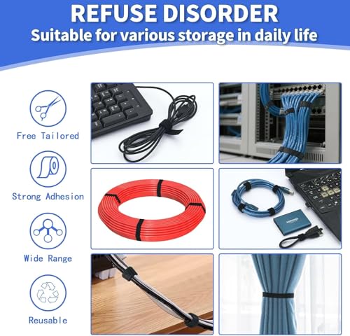 1/2In x 500Ft Reusable Cable Ties Hook and Loop Roll | Tie Down Straps, Nylon Double-Sided Strips, | Adjustable Multi-Purpose Wrap Fasteners forOffice, Home, Data Center - size: 1/2Inx500Ft