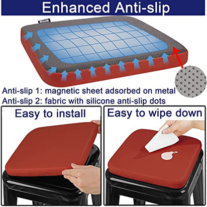 BUYUE Enhanced Anti-Slip Magnetic Bar Stool Cushion 1 Piece, Luxury PU Leather Waterproof Small Seat Cushion for Café Bistro Stackable Metal Stool (Square, Red, 1) - color: Red, style: Square-1 Pcs