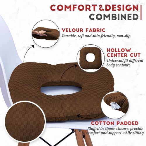Stuffed Donut Pillow Seat Cushion | for Tailbone and Coccyx Pain, Hemorrhoids, Bed Sores, Pregnancy, Prostate, Surgery Recovery, Sitting Pressure Relief, for Home, Office and Car (Brown) - color: Brown