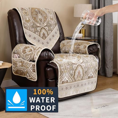 Recliner Chair Covers Non Slip Waterproof Large Recliner Covers for Leather Recliner,Electric Reclining Chair Covers for Living Room Dog Sofa Recliner Cover (FLKF-Beige) - color: Flkf-beige