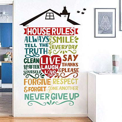 Runtoo House Rules Wall Decal Inspirational Wall Quotes Stickers Family Living Room Decor - color: House Rules