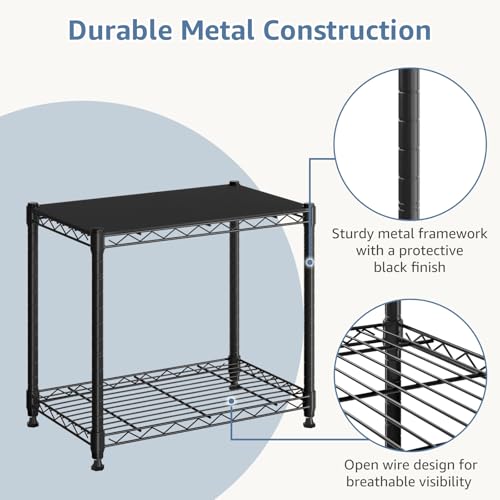 DUMOS 2-Tier Metal Wire Storage Shelves, Adjustable Standing Storage Rack Shelf, Heavy Duty Steel Shelving Unit Organizers for Kitchen Bathroom Pantry Garage, 23.1" Wx13.1 Dx22.1 H, Black - size: 2 Tiered-22.1"H without wheels