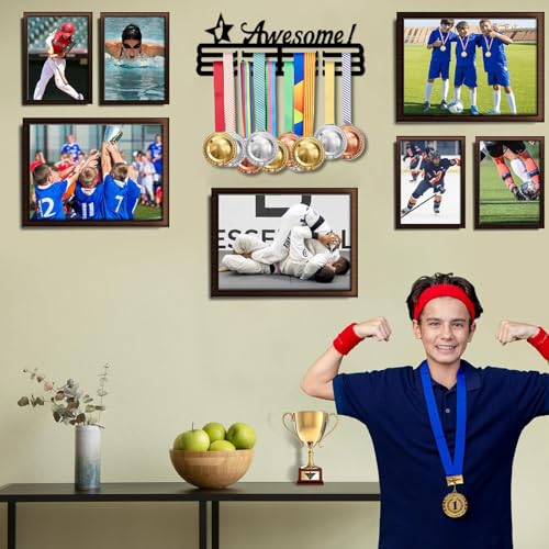 Resama Medal Hanger Holder Display Wall Rack Frame Shelf-Medal Hanger Awards Ribbon Soccer,Gymnastics,Holder Display Rack for 60 Medals - color: Awesome