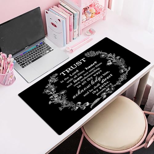 EOBTAIN Black and White Large Mouse Pad Bible Verse Keyboard Mat 31.5x15.7 Inch Scripture XXL Thin and Big Extended Desk Mat Smooth Non-Slip Rubber Mousepad Relaxing Spiritual Desk Accessories - color: Black