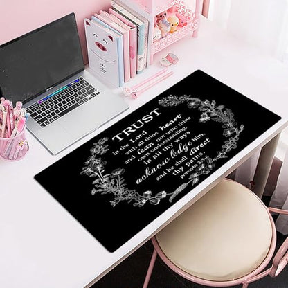 EOBTAIN Black and White Large Mouse Pad Bible Verse Keyboard Mat 31.5x15.7 Inch Scripture XXL Thin and Big Extended Desk Mat Smooth Non-Slip Rubber Mousepad Relaxing Spiritual Desk Accessories - color: Black