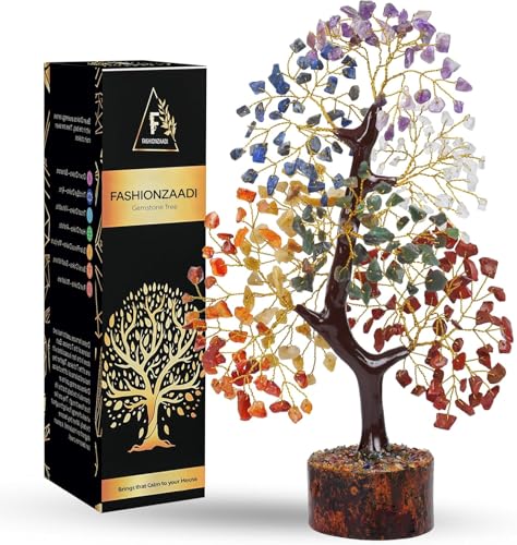 FASHIONZAADI 7 Chakra Tree of Life - Crystals & Healing Stones | Birthday Gifts for Women | Crystal Tree for Positive Energy | Home Office Decor | Spiritual Gifts for Women - color: A-seven Chakra Golden Wire