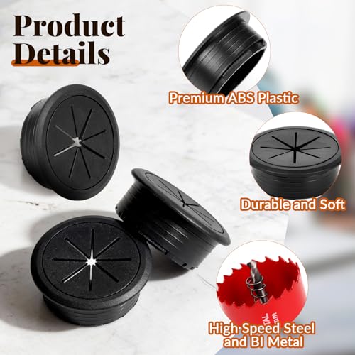 8 Pcs Black Desk Grommet, 2 Inch Desk Hole Cover for Cables, Grommet Cover with Hole Saw for Table Cables Wire Home Office - color: Black