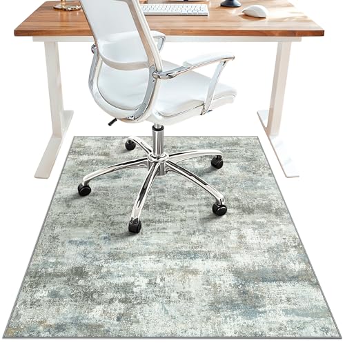 Office Chair Mat for Hardwood Tile Floor, Abstract 36"X 48" Desk Mats for Office Chair on Rolling Chairs Carpet, Desk Anti-Slip 1/5" Thick Rug for Computer Chair, Thin Low-Pile Floor Mat, Blue Taupe - color: Blue Taupe, size: 36"x48"