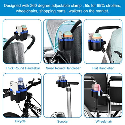 Accmor Stroller Cup Holder with Phone Holder, Bike Cup Holder, Universal Cup Holder for Uppababy Nuna Doona Strollers, 2-in-1 Cup Holder for Walker, Wheelchair, Scooter - color: Mix Blue