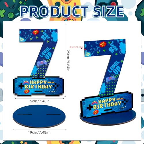 Video Game Birthday Party Decorations, Video Game Birthday Number Sign Centerpiece, 7th Table Topper Wooden Centerpiece for Gaming Theme 7th Birthday Supplies (7th) - style: 7th