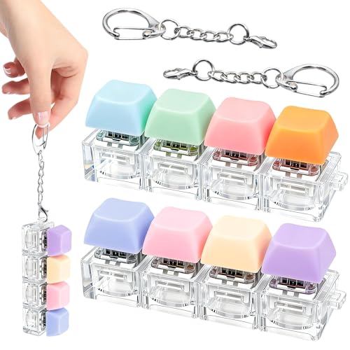 2 PCS 4-in-1 Keyboard Fidget Toy Keychain, Finger Clicky Button Toy Stress Relief Keychain with Swappable Keycaps, Mini Mechanical Key Fidget for Office Desk Focus Gifts (Purple Blue Orange) - color: Purple Blue Orange
