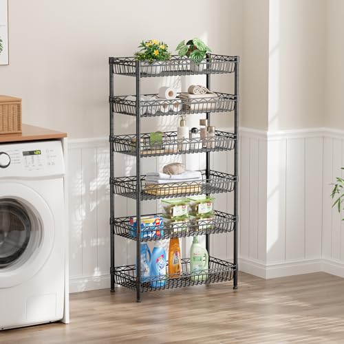 SINGAYE Shelf Closet Wire Shelving：Adjustable Metal Unit for Laundry Room Organization Bathroom Kitchen Home Storage with Wheels Pantry Rack Shelves - color: Black, size: 6Tier-13.45"Dx30"Wx65"H