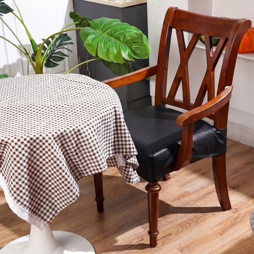 Havawish PU Leather Dining Chair Cover Waterproof Seat Cover for Dining Room Chair with Armrest Stretchable Washable Waterproof Seat Slipcover Protector(Black) - color: Black