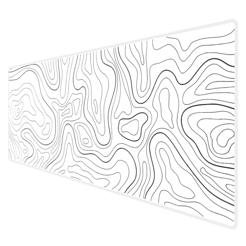 HGWALP Large Gaming Mouse Pad Extended XXL Mouse Mat Long Desk Pad with Stitched Edges for Keyboard Home Office Gaming Work Big Desk Pad (35.4x15.7x0.12IN, 90x40),White Topographic - color: White Topographic
